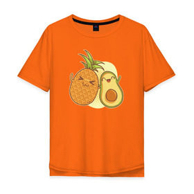 Мужская футболка хлопок Oversize с принтом Ананас и Авокадо в Екатеринбурге, 100% хлопок | свободный крой, круглый ворот, “спинка” длиннее передней части | summer | еда | летние | лето | фрукты