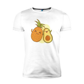 Мужская футболка премиум с принтом Ананас и Авокадо в Екатеринбурге, 92% хлопок, 8% лайкра | приталенный силуэт, круглый вырез ворота, длина до линии бедра, короткий рукав | summer | еда | летние | лето | фрукты