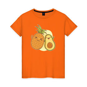 Женская футболка хлопок с принтом Ананас и Авокадо в Екатеринбурге, 100% хлопок | прямой крой, круглый вырез горловины, длина до линии бедер, слегка спущенное плечо | summer | еда | летние | лето | фрукты