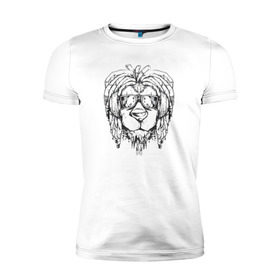 Мужская футболка премиум с принтом Раста Лев в Екатеринбурге, 92% хлопок, 8% лайкра | приталенный силуэт, круглый вырез ворота, длина до линии бедра, короткий рукав | Тематика изображения на принте: lion | rasta | лев | львы | раста | регги