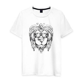 Мужская футболка хлопок с принтом Раста Лев в Екатеринбурге, 100% хлопок | прямой крой, круглый вырез горловины, длина до линии бедер, слегка спущенное плечо. | lion | rasta | лев | львы | раста | регги