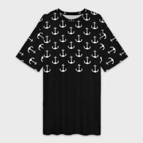 Платье-футболка 3D с принтом Минималистичные Якоря в Екатеринбурге,  |  | минимализм | море | мореплавание | морское | черно белое | якорь | якоря
