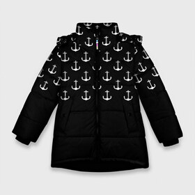 Зимняя куртка для девочек 3D с принтом Якоря в Екатеринбурге, ткань верха — 100% полиэстер; подклад — 100% полиэстер, утеплитель — 100% полиэстер. | длина ниже бедра, удлиненная спинка, воротник стойка и отстегивающийся капюшон. Есть боковые карманы с листочкой на кнопках, утяжки по низу изделия и внутренний карман на молнии. 

Предусмотрены светоотражающий принт на спинке, радужный светоотражающий элемент на пуллере молнии и на резинке для утяжки. | минимализм | море | мореплавание | морское | черно белое | якорь | якоря