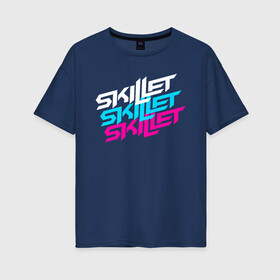 Женская футболка хлопок Oversize с принтом SKILLET в Екатеринбурге, 100% хлопок | свободный крой, круглый ворот, спущенный рукав, длина до линии бедер
 | music | rock | skillet | группа | музыка | музыканты | рок