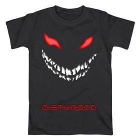Мужская футболка хлопок с принтом DISTURBED FACE в Екатеринбурге, 100% хлопок | прямой крой, круглый вырез горловины, длина до линии бедер, слегка спущенное плечо. | disturbed | music | rock | группа | музыка | музыканты | рок