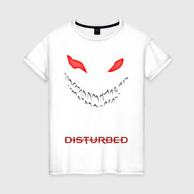 Женская футболка хлопок с принтом DISTURBED FACE в Екатеринбурге, 100% хлопок | прямой крой, круглый вырез горловины, длина до линии бедер, слегка спущенное плечо | disturbed | music | rock | группа | музыка | музыканты | рок