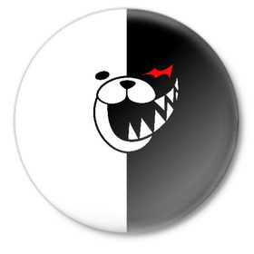 Значок с принтом MONOKUMA в Екатеринбурге,  металл | круглая форма, металлическая застежка в виде булавки | Тематика изображения на принте: anime | bear | black  white | danganronpa | kurokuma | monodam | monokuma | monomi | monotaro | pink | rabbit | school | shirokuma | аниме | главарь | мoноми | монокума | черно белый | школа