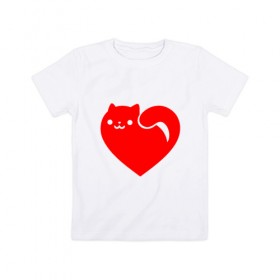 Детская футболка хлопок с принтом Love Cat в Екатеринбурге, 100% хлопок | круглый вырез горловины, полуприлегающий силуэт, длина до линии бедер | animal | cat | cute | heart | kitty | meow | друг | животные | киска | китти | кот | котенок | котик | кошечка | кошка | лев | леопард | любовь | милый | мур | мышь | мяу | пантера | питомец | рысь | сердце | тигр | улыбка
