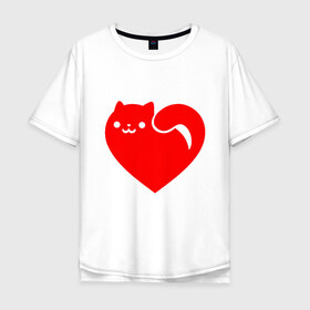 Мужская футболка хлопок Oversize с принтом Love Cat в Екатеринбурге, 100% хлопок | свободный крой, круглый ворот, “спинка” длиннее передней части | Тематика изображения на принте: animal | cat | cute | heart | kitty | meow | друг | животные | киска | китти | кот | котенок | котик | кошечка | кошка | лев | леопард | любовь | милый | мур | мышь | мяу | пантера | питомец | рысь | сердце | тигр | улыбка