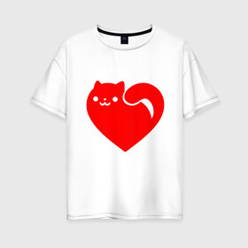 Женская футболка хлопок Oversize с принтом Love Cat в Екатеринбурге, 100% хлопок | свободный крой, круглый ворот, спущенный рукав, длина до линии бедер
 | animal | cat | cute | heart | kitty | meow | друг | животные | киска | китти | кот | котенок | котик | кошечка | кошка | лев | леопард | любовь | милый | мур | мышь | мяу | пантера | питомец | рысь | сердце | тигр | улыбка