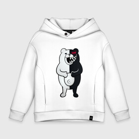 Детское худи Oversize хлопок с принтом MONOKUMA в Екатеринбурге, френч-терри — 70% хлопок, 30% полиэстер. Мягкий теплый начес внутри —100% хлопок | боковые карманы, эластичные манжеты и нижняя кромка, капюшон на магнитной кнопке | anime | bear | black  white | danganronpa | kurokuma | monodam | monokuma | monomi | monotaro | pink | rabbit | school | shirokuma | аниме | главарь | мoноми | монокума | черно белый | школа