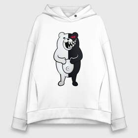 Женское худи Oversize хлопок с принтом MONOKUMA в Екатеринбурге, френч-терри — 70% хлопок, 30% полиэстер. Мягкий теплый начес внутри —100% хлопок | боковые карманы, эластичные манжеты и нижняя кромка, капюшон на магнитной кнопке | anime | bear | black  white | danganronpa | kurokuma | monodam | monokuma | monomi | monotaro | pink | rabbit | school | shirokuma | аниме | главарь | мoноми | монокума | черно белый | школа