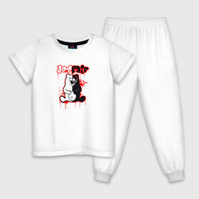 Детская пижама хлопок с принтом MONOKUMA в Екатеринбурге, 100% хлопок |  брюки и футболка прямого кроя, без карманов, на брюках мягкая резинка на поясе и по низу штанин
 | Тематика изображения на принте: anime | bear | black  white | danganronpa | kurokuma | monodam | monokuma | monomi | monotaro | pink | rabbit | school | shirokuma | аниме | главарь | мoноми | монокума | черно белый | школа