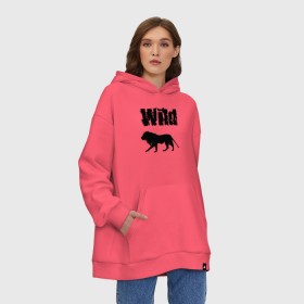 Худи SuperOversize хлопок с принтом wild lion в Екатеринбурге, 70% хлопок, 30% полиэстер, мягкий начес внутри | карман-кенгуру, эластичная резинка на манжетах и по нижней кромке, двухслойный капюшон
 | wild lion | дикий лев