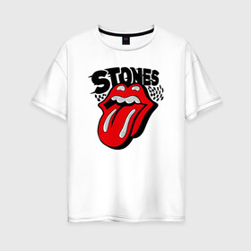 Женская футболка хлопок Oversize с принтом the rolling stones в Екатеринбурге, 100% хлопок | свободный крой, круглый ворот, спущенный рукав, длина до линии бедер
 | roll stone | rolling stone скачать | rolling stones | rolling stones лучшее | the rolling stones | купить футболку rolling stones | рок | рок н ролл | футболка rolling stones