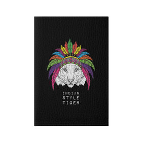Обложка для паспорта матовая кожа с принтом Indian style tiger в Екатеринбурге, натуральная матовая кожа | размер 19,3 х 13,7 см; прозрачные пластиковые крепления | Тематика изображения на принте: animal | ethnic | feathers | multicolored | muzzle | predator | tiger | животное | перья | разноцветный | тигр | этнический