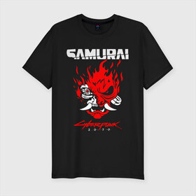Мужская футболка премиум с принтом Cyberpunk 2077 в Екатеринбурге, 92% хлопок, 8% лайкра | приталенный силуэт, круглый вырез ворота, длина до линии бедра, короткий рукав | cyberpunk | cyberpunk 2077 | samurai | игры | киану ривз | киберпанк | самурай