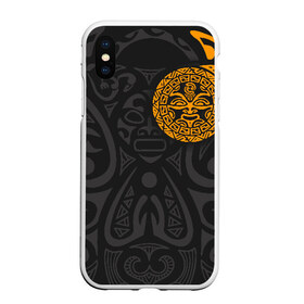 Чехол для iPhone XS Max матовый с принтом Polynesian tattoo в Екатеринбурге, Силикон | Область печати: задняя сторона чехла, без боковых панелей | Тематика изображения на принте: polynesian | tattoo | волна | геометрия | завитушка | маори | маска | орнамент. золото | полинезия | татуировка | татуха | трайбл | узор | черепаха | ящерица. солнце