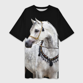 Платье-футболка 3D с принтом Серый в яблоках конь в Екатеринбурге,  |  | animal | beautiful | black | eyes | gloss | gray | harness | horse | in apples | look | muzzle | spotted | white | белый | в яблоках | взгляд | глаза | животное | конь | красивый | лоск | лошадь | пятнистый | сбруя | серый | скакун | черный