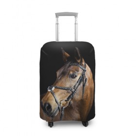Чехол для чемодана 3D с принтом Гнедая лошадь в Екатеринбурге, 86% полиэфир, 14% спандекс | двустороннее нанесение принта, прорези для ручек и колес | Тематика изображения на принте: animal | beautiful | black | brown | eyes | gloss | harness | horse | look | muzzle | взгляд | глаза | гнедая | гнедой | животное | конь | коричневый | красивый | лоск | лошадь | сбруя | скакун | черный