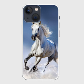 Чехол для iPhone 13 mini с принтом Белая лошадь в Екатеринбурге,  |  | animal | beautiful | gloss | horse | mane | mustang | muzzle | nature | snow | white | wild | winter | белый | грива | дикий | животное | зима | конь | красивый | лоск | лошадь | мустанг | природа | скакун | снег