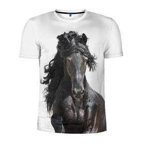 Мужская футболка 3D спортивная с принтом Лошадь в Екатеринбурге, 100% полиэстер с улучшенными характеристиками | приталенный силуэт, круглая горловина, широкие плечи, сужается к линии бедра | animal | beautiful | black | horse | mane | mustang | muzzle | wild | грива | дикий | животное | конь | красивый | лошадь | мустанг | скакун | черный