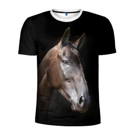 Мужская футболка 3D спортивная с принтом Лошадь в Екатеринбурге, 100% полиэстер с улучшенными характеристиками | приталенный силуэт, круглая горловина, широкие плечи, сужается к линии бедра | animal | beautiful | black | brown | horse | muzzle | portrait | животное | конь | коричневый | красивый | лошадь | портрет | скакун | черный