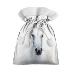 Подарочный 3D мешок с принтом Белая лошадь в Екатеринбурге, 100% полиэстер | Размер: 29*39 см | Тематика изображения на принте: animal | beautiful | gloss | horse | mane | mustang | muzzle | white | wild | белый | грива | дикий | животное | конь | красивый | лоск | лошадь | мустанг | скакун