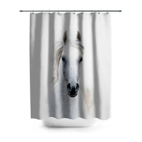 Штора 3D для ванной с принтом Белая лошадь в Екатеринбурге, 100% полиэстер | плотность материала — 100 г/м2. Стандартный размер — 146 см х 180 см. По верхнему краю — пластиковые люверсы для креплений. В комплекте 10 пластиковых колец | animal | beautiful | gloss | horse | mane | mustang | muzzle | white | wild | белый | грива | дикий | животное | конь | красивый | лоск | лошадь | мустанг | скакун