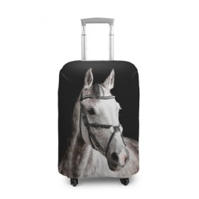 Чехол для чемодана 3D с принтом Серный в яблоках конь в Екатеринбурге, 86% полиэфир, 14% спандекс | двустороннее нанесение принта, прорези для ручек и колес | animal | beautiful | black | eyes | gloss | harness | horse | look | muzzle | spotted | white | белый | в яблоках | взгляд | глаза | животное | конь | красивый | лоск | лошадь | пятнистый | сбруя | серый | скакун | черный