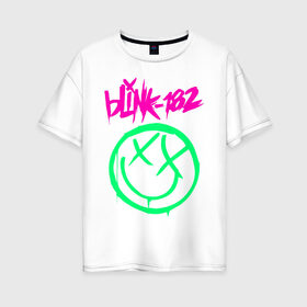 Женская футболка хлопок Oversize с принтом BLINK-182 в Екатеринбурге, 100% хлопок | свободный крой, круглый ворот, спущенный рукав, длина до линии бедер
 | blink | music | rock | блинк | группа | музыка | музыканты | рок