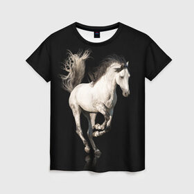 Женская футболка 3D с принтом Серный в яблоках конь в Екатеринбурге, 100% полиэфир ( синтетическое хлопкоподобное полотно) | прямой крой, круглый вырез горловины, длина до линии бедер | animal | beautiful | black | gloss | horse | mane | mustang | muzzle | white | wild | белый | в яблоках | грива | дикий | животное | конь | красивый | лоск | лошадь | мустанг | серый | скакун | черный