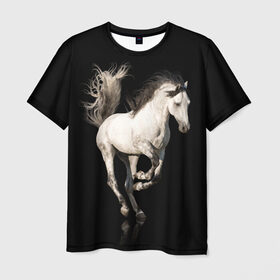 Мужская футболка 3D с принтом Серный в яблоках конь в Екатеринбурге, 100% полиэфир | прямой крой, круглый вырез горловины, длина до линии бедер | animal | beautiful | black | gloss | horse | mane | mustang | muzzle | white | wild | белый | в яблоках | грива | дикий | животное | конь | красивый | лоск | лошадь | мустанг | серый | скакун | черный