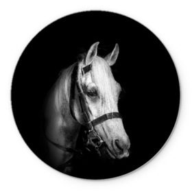 Коврик для мышки круглый с принтом Белая лошадь в Екатеринбурге, резина и полиэстер | круглая форма, изображение наносится на всю лицевую часть | animal | beautiful | black | eyes | gloss | harness | horse | look | muzzle | white | белый | взгляд | глаза | животное | конь | красивый | лоск | лошадь | сбруя | скакун
