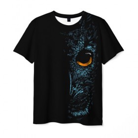 Мужская футболка 3D с принтом Ночная Сова арт в Екатеринбурге, 100% полиэфир | прямой крой, круглый вырез горловины, длина до линии бедер | арт | взгляд | глаз | ночная | ночница | ночь | перья | птица | рисунок | сова | совы | тату | татуировка | филин