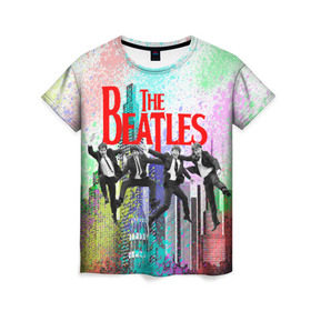 Женская футболка 3D с принтом The Beatles (4) в Екатеринбурге, 100% полиэфир ( синтетическое хлопкоподобное полотно) | прямой крой, круглый вырез горловины, длина до линии бедер | 