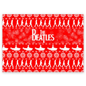 Поздравительная открытка с принтом The Beatles (6) в Екатеринбурге, 100% бумага | плотность бумаги 280 г/м2, матовая, на обратной стороне линовка и место для марки
 | beatles | merry christmas | music | rock | the beatles | yellow submarine | битлз | джон леннон | легенда | музыка | новогодний свитшот | новый год | пит бест | рок
