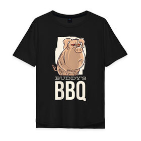Мужская футболка хлопок Oversize с принтом Злая Свинка в Екатеринбурге, 100% хлопок | свободный крой, круглый ворот, “спинка” длиннее передней части | bbq | барбекю | еда | мясо | свинина | свиньи | свинья | шашлык