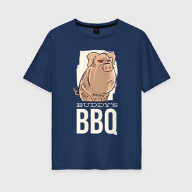 Женская футболка хлопок Oversize с принтом Злая Свинка в Екатеринбурге, 100% хлопок | свободный крой, круглый ворот, спущенный рукав, длина до линии бедер
 | bbq | барбекю | еда | мясо | свинина | свиньи | свинья | шашлык