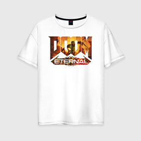 Женская футболка хлопок Oversize с принтом Doom Classic в Екатеринбурге, 100% хлопок | свободный крой, круглый ворот, спущенный рукав, длина до линии бедер
 | cacodemon | doom | eternal | вечность | вечный | дум | итёрнал | какодемон | этернал