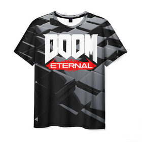 Мужская футболка 3D с принтом Doom Blocks в Екатеринбурге, 100% полиэфир | прямой крой, круглый вырез горловины, длина до линии бедер | Тематика изображения на принте: cacodemon | doom | eternal | вечность | вечный | дум | итёрнал | какодемон | этернал