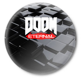 Значок с принтом Doom Blocks в Екатеринбурге,  металл | круглая форма, металлическая застежка в виде булавки | Тематика изображения на принте: cacodemon | doom | eternal | вечность | вечный | дум | итёрнал | какодемон | этернал