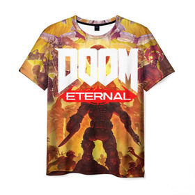 Мужская футболка 3D с принтом Doom Eternal в Екатеринбурге, 100% полиэфир | прямой крой, круглый вырез горловины, длина до линии бедер | Тематика изображения на принте: cacodemon | doom | eternal | вечность | вечный | дум | итёрнал | какодемон | этернал