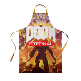 Фартук 3D с принтом Doom Eternal в Екатеринбурге, 100% полиэстер | общий размер — 65 х 85 см, ширина нагрудника — 26 см, горловина — 53 см, длина завязок — 54 см, общий обхват в поясе — 173 см. Принт на завязках и на горловине наносится с двух сторон, на основной части фартука — только с внешней стороны | cacodemon | doom | eternal | вечность | вечный | дум | итёрнал | какодемон | этернал