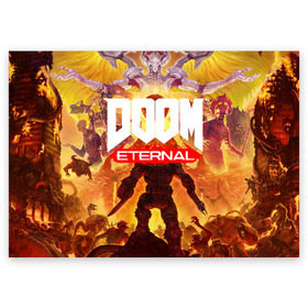 Поздравительная открытка с принтом Doom Eternal в Екатеринбурге, 100% бумага | плотность бумаги 280 г/м2, матовая, на обратной стороне линовка и место для марки
 | cacodemon | doom | eternal | вечность | вечный | дум | итёрнал | какодемон | этернал