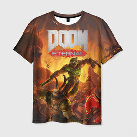 Мужская футболка 3D с принтом Doom в Екатеринбурге, 100% полиэфир | прямой крой, круглый вырез горловины, длина до линии бедер | cacodemon | doom | eternal | вечность | вечный | дум | итёрнал | какодемон | этернал
