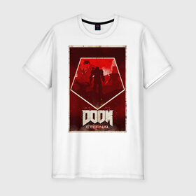 Мужская футболка премиум с принтом Doom в Екатеринбурге, 92% хлопок, 8% лайкра | приталенный силуэт, круглый вырез ворота, длина до линии бедра, короткий рукав | cacodemon | doom | eternal | вечность | вечный | дум | итёрнал | какодемон | этернал
