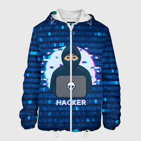 Мужская куртка 3D с принтом Хакер в Екатеринбурге, ткань верха — 100% полиэстер, подклад — флис | прямой крой, подол и капюшон оформлены резинкой с фиксаторами, два кармана без застежек по бокам, один большой потайной карман на груди. Карман на груди застегивается на липучку | hacker | hacknet | взлом | виртуальность | кибер | киберпанк | программист | хакер