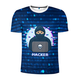 Мужская футболка 3D спортивная с принтом Хакер в Екатеринбурге, 100% полиэстер с улучшенными характеристиками | приталенный силуэт, круглая горловина, широкие плечи, сужается к линии бедра | hacker | hacknet | взлом | виртуальность | кибер | киберпанк | программист | хакер