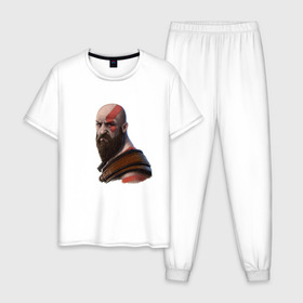 Мужская пижама хлопок с принтом Kratos в Екатеринбурге, 100% хлопок | брюки и футболка прямого кроя, без карманов, на брюках мягкая резинка на поясе и по низу штанин
 | godofwar | kratos | кратос